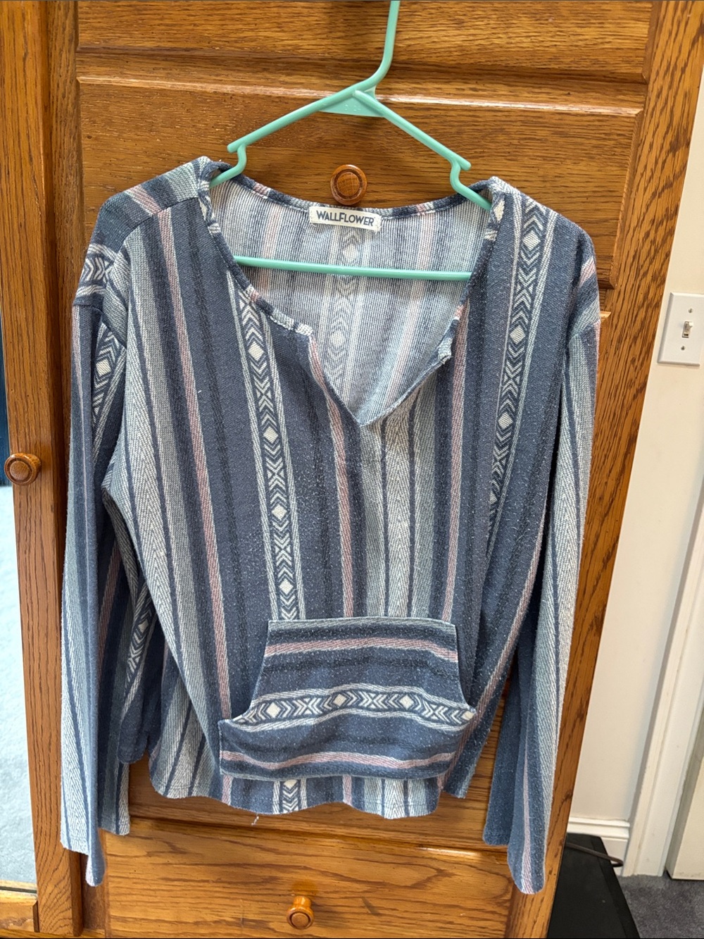 Wallflower Striped Blue & Cream V-Neck Pullover Hoodie